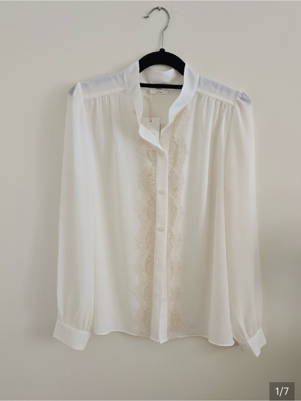 Wilfred Cream Lace-Trim Button Down Blouse NWT